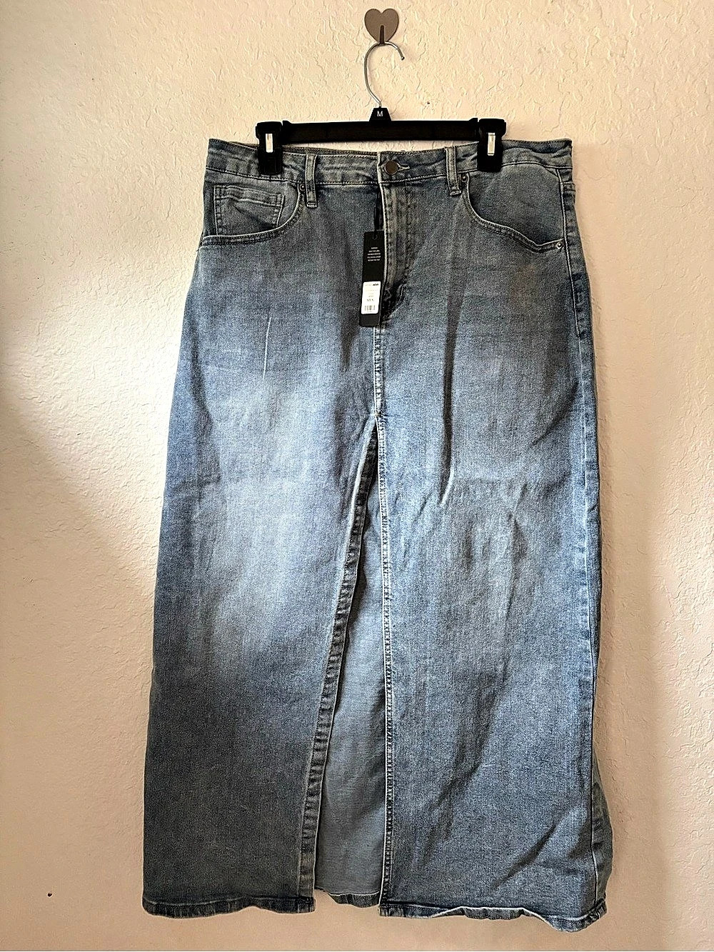 Fashion Nova Denim Maxi Skirt with Split Front Hem Blue Straight Leg Jeans NWT